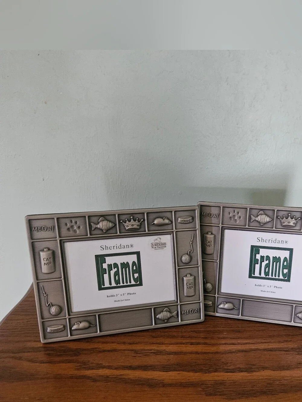 Cat Picture Frames, 2 Pewter Cat Frames, Sheridan Frames